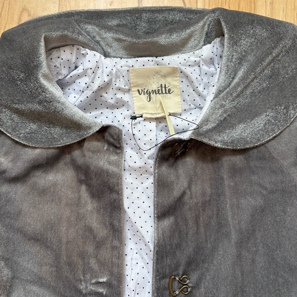 NEW Vignette Jane Girls Silver Gray Velvet Coat with Peter Pan Collar - Picture 5 of 11